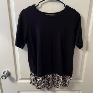Black shirt with floral layer, Loft brand, black/pastel floral pattern, small